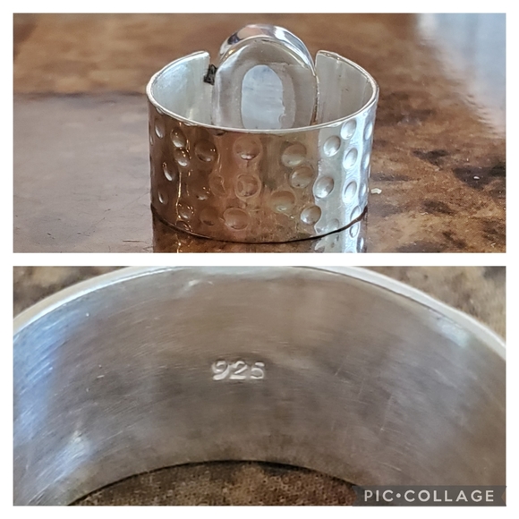 Genuine 7ct Faceted Rainbow Moonstone Ring Size 8 - Picture 6 of 8